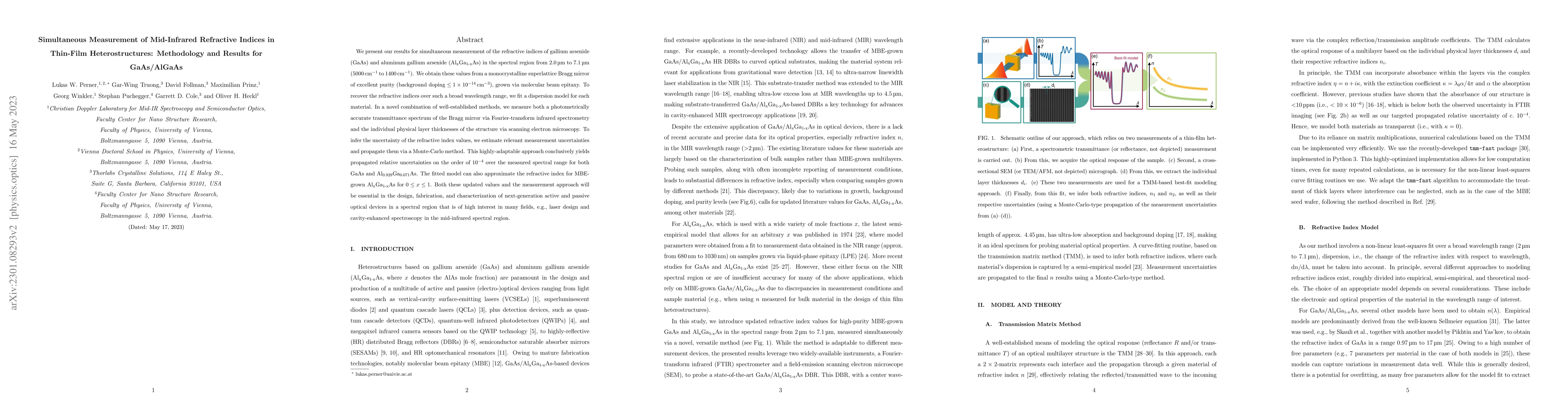 Thumbnail for Simultaneous Measurement of Mid-Infrared Refractive Indices in Thin-Film
  Heterostructures: Methodology and Results for GaAs/AlGaAs