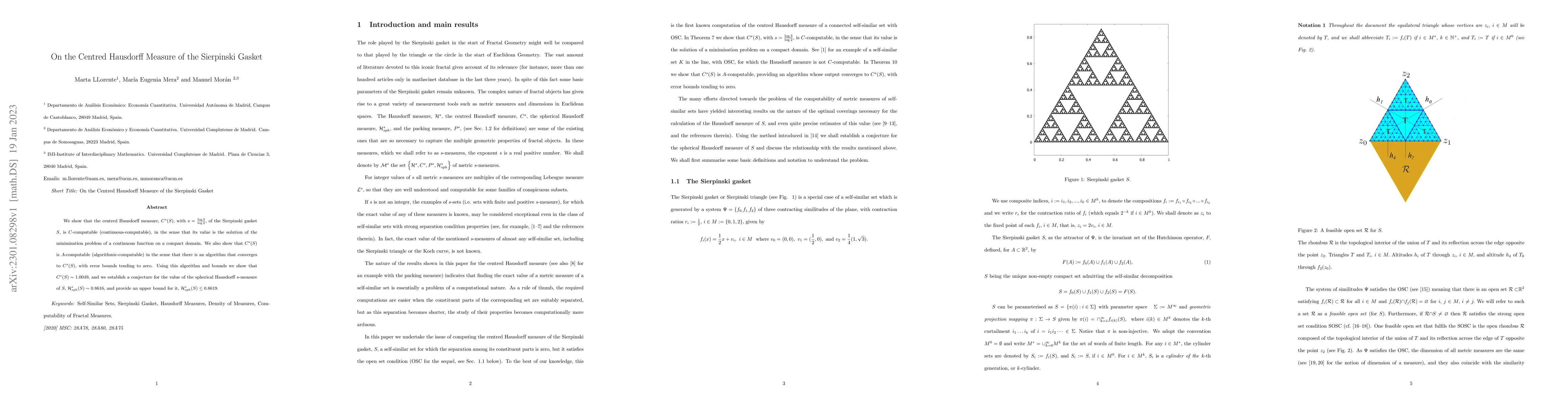 Thumbnail for On the Centred Hausdorff Measure of the Sierpinski Gasket