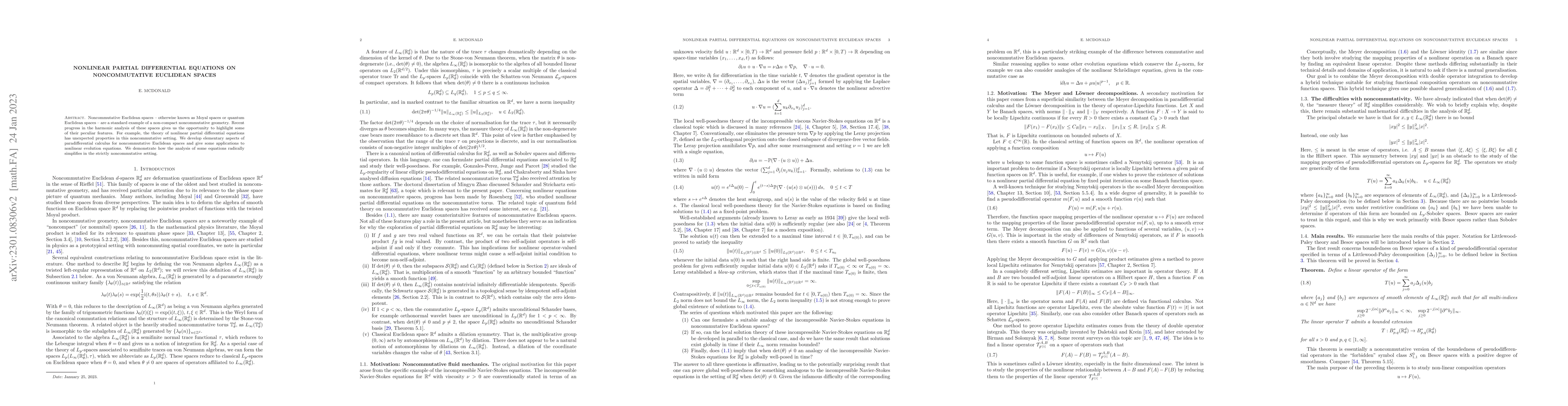 Thumbnail for Nonlinear partial differential equations on noncommutative Euclidean
  spaces
