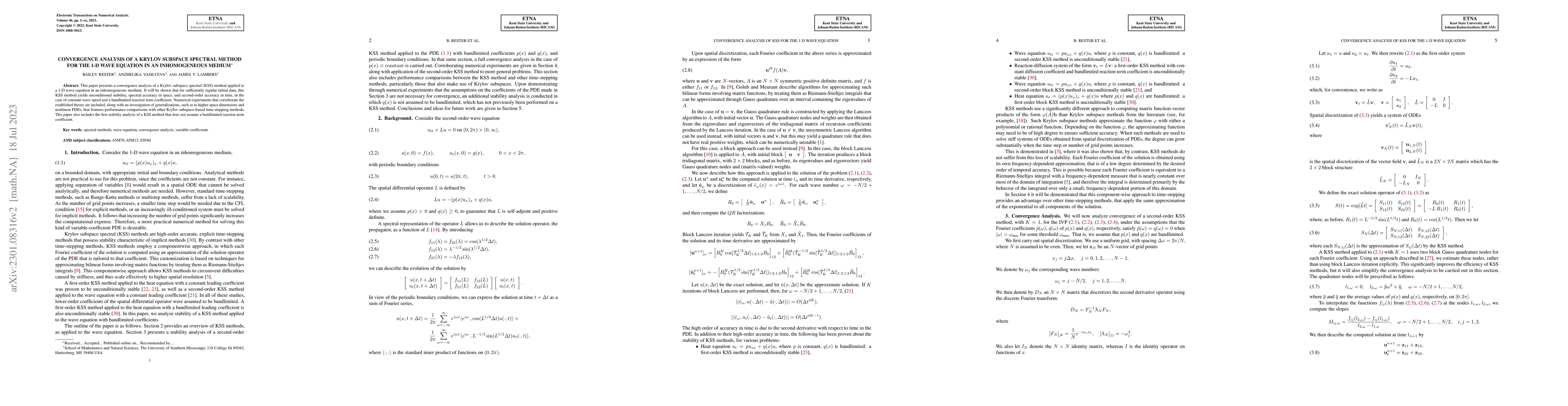 Thumbnail for Convergence Analysis of a Krylov Subspace Spectral Method for the 1-D
  Wave Equation in an Inhomogeneous Medium