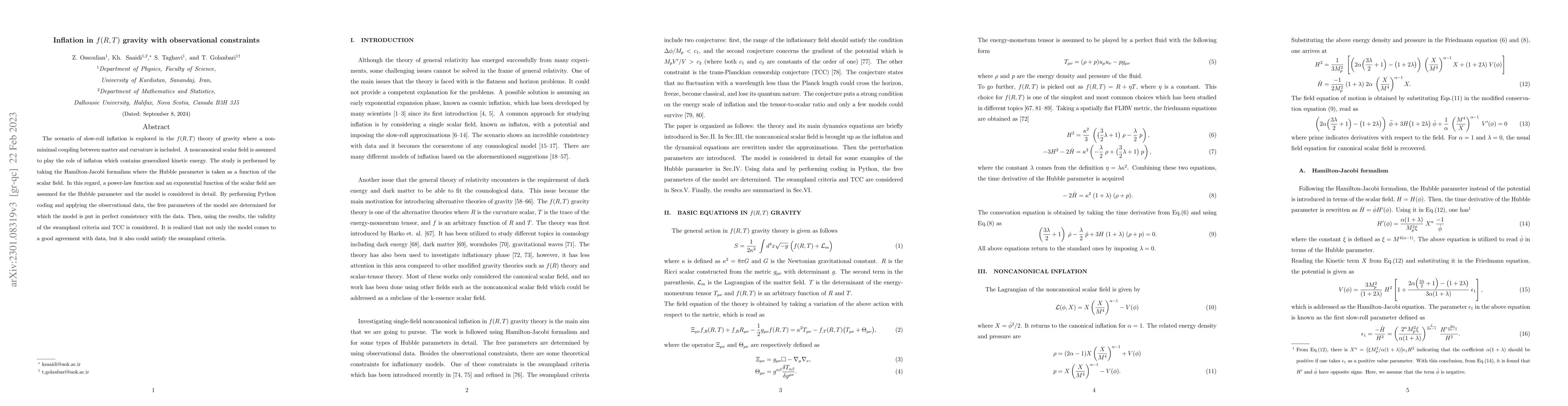Thumbnail for Inflation in $f(R,T)$ gravity with observational constraints