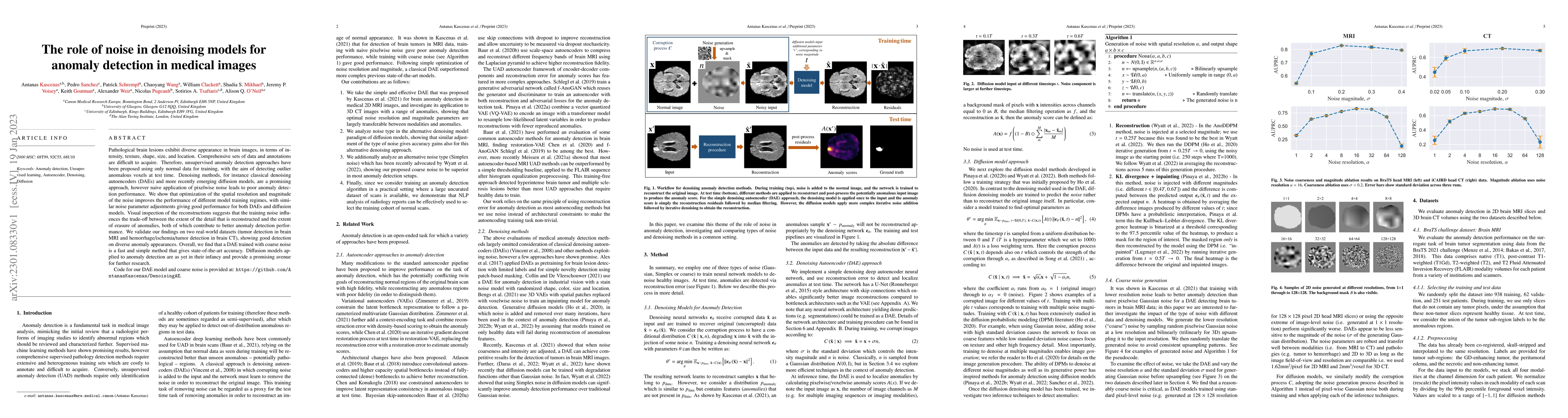 Thumbnail for The role of noise in denoising models for anomaly detection in medical
  images