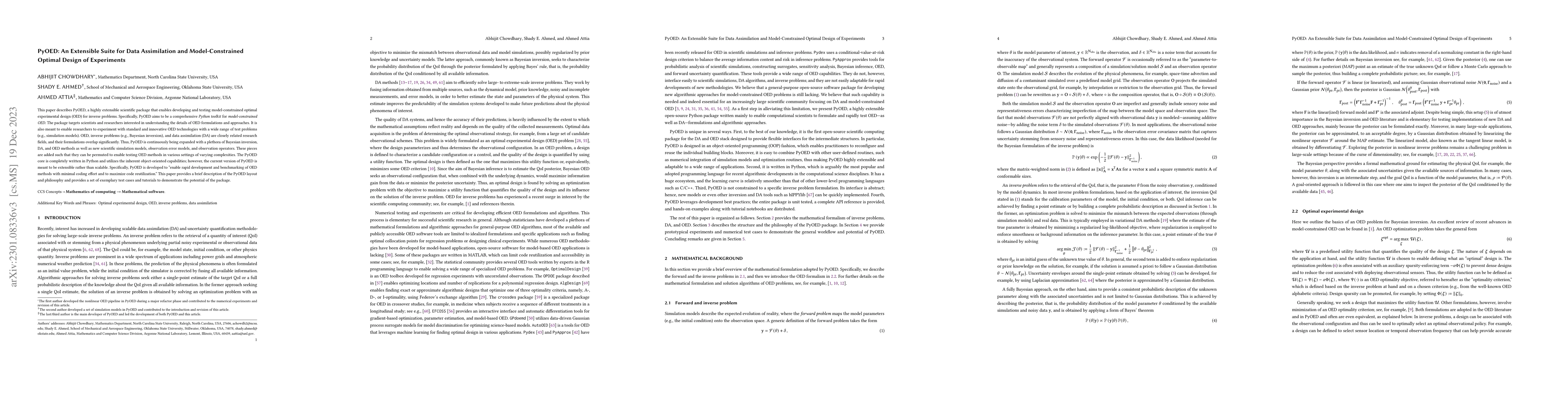 Thumbnail for PyOED: An Extensible Suite for Data Assimilation and Model-Constrained
  Optimal Design of Experiments