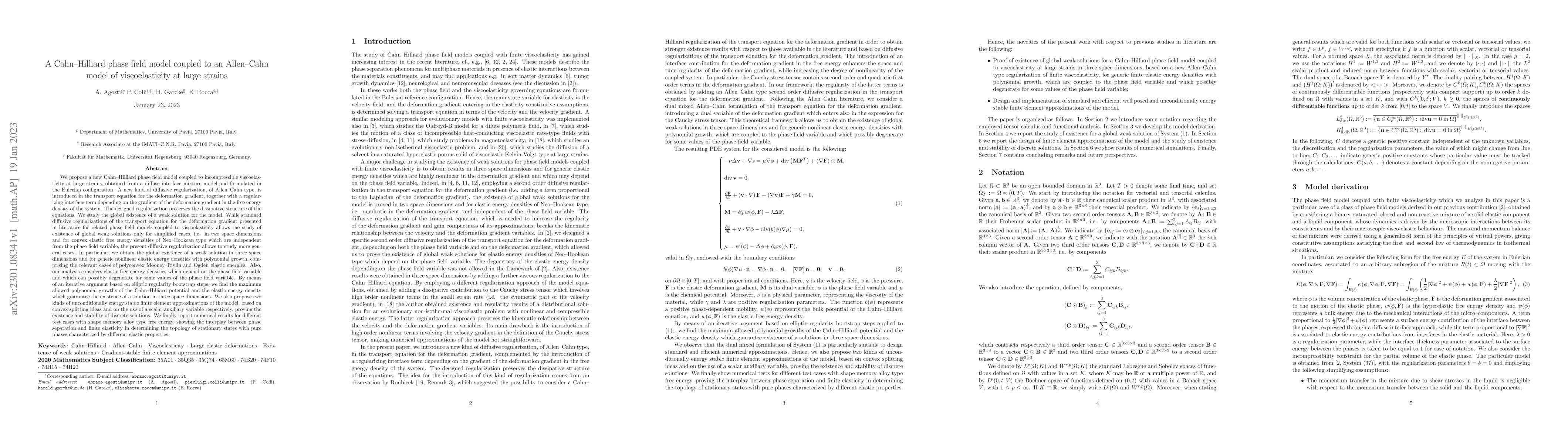 Thumbnail for A Cahn-Hilliard phase field model coupled to an Allen-Cahn model of
  viscoelasticity at large strains