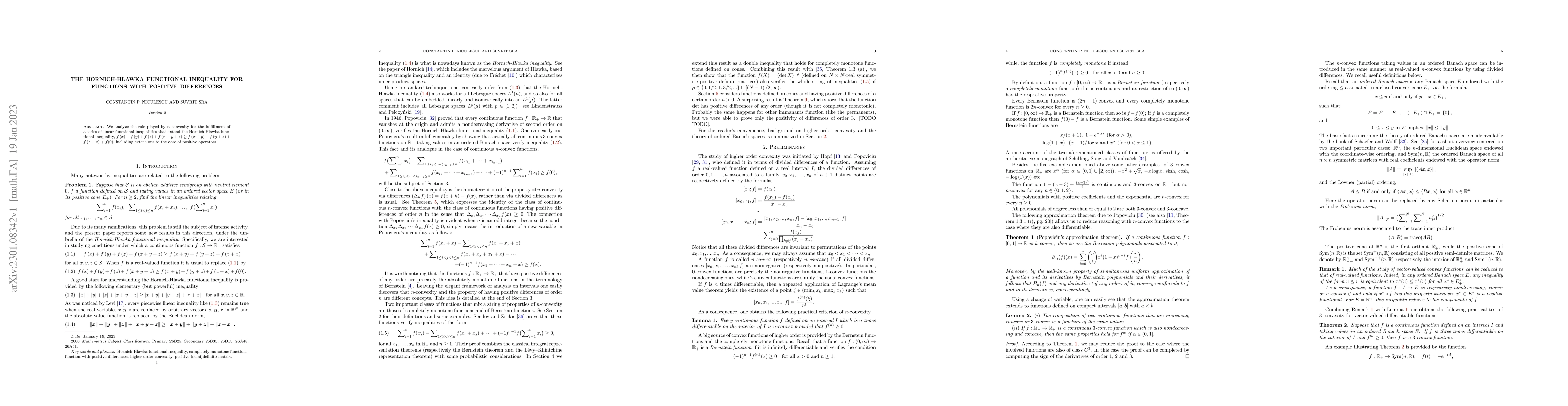 Thumbnail for The Hornich-Hlawka functional inequality for functions with positive
  differences