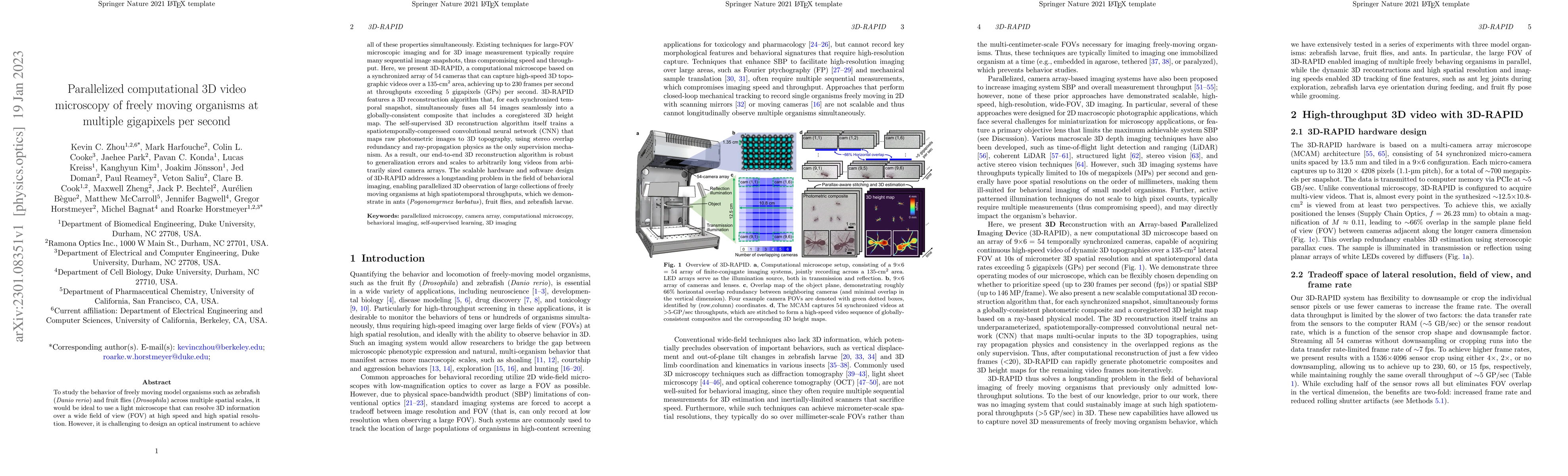 Thumbnail for Parallelized computational 3D video microscopy of freely moving
  organisms at multiple gigapixels per second