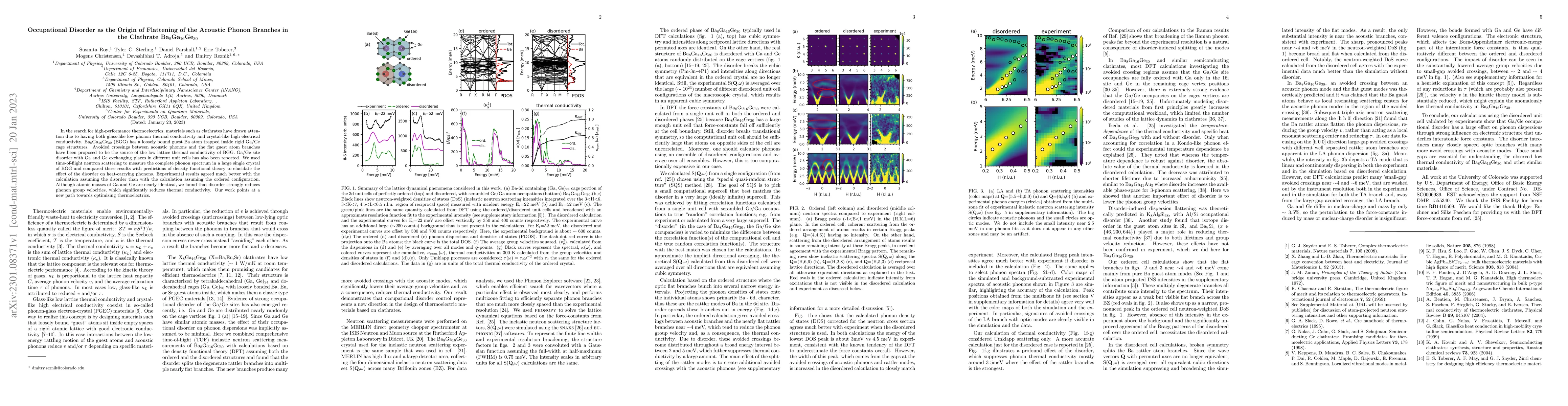Thumbnail for Occupational Disorder as the Origin of Flattening of the Acoustic Phonon
  Branches in the Clathrate Ba$_{8}$Ga$_{16}$Ge$_{30}$