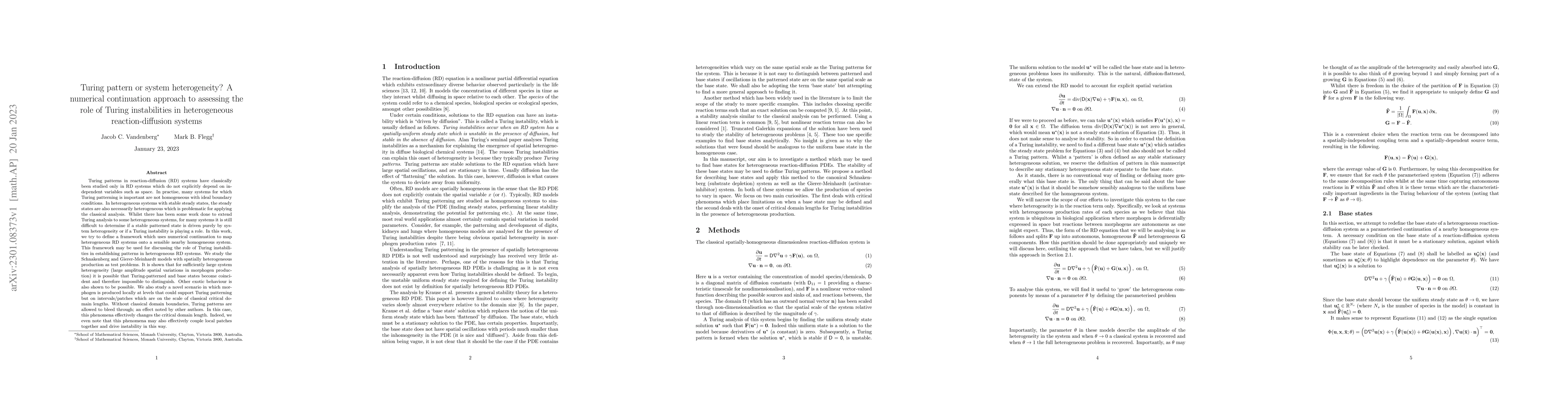Thumbnail for Turing pattern or system heterogeneity? A numerical continuation
  approach to assessing the role of Turing instabilities in heterogeneous
  reaction-diffusion systems