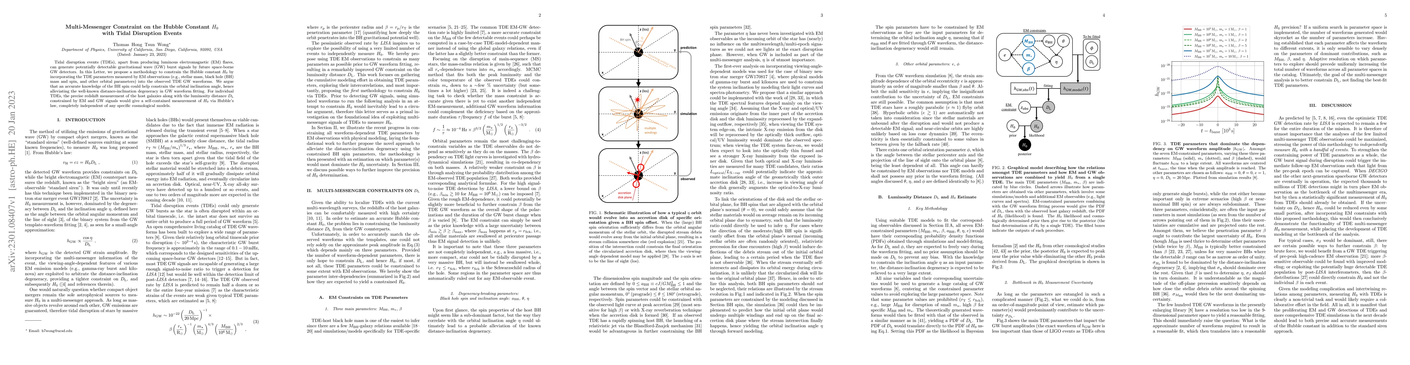 Thumbnail for Multi-Messenger Constraint on the Hubble Constant $H_0$ with Tidal
  Disruption Events