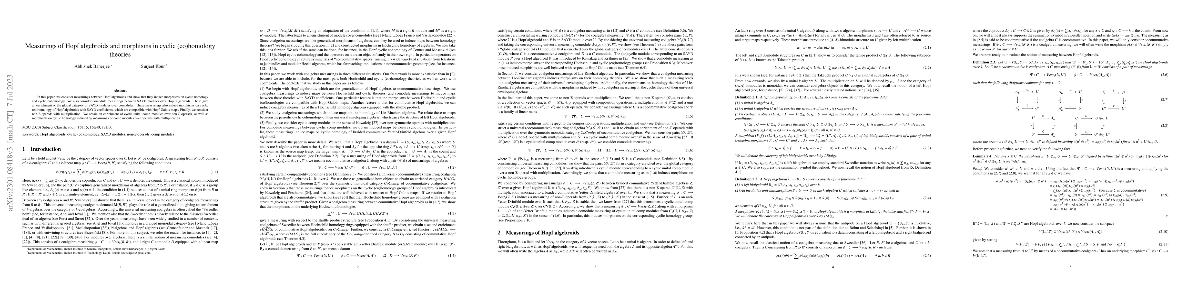 Thumbnail for Measurings of Hopf algebroids and morphisms in cyclic (co)homology
  theories
