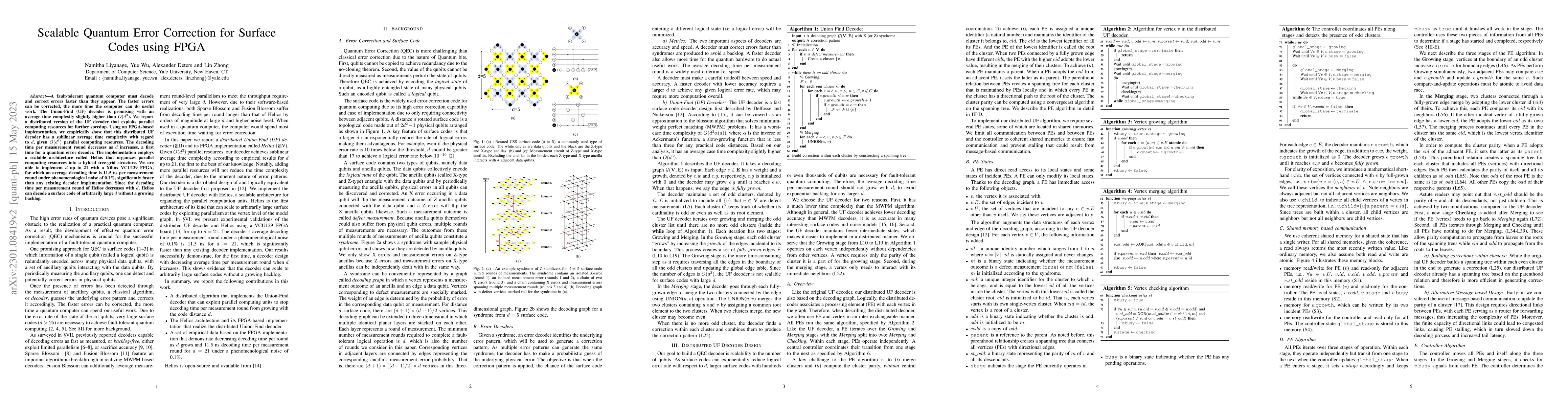 Thumbnail for Scalable Quantum Error Correction for Surface Codes using FPGA