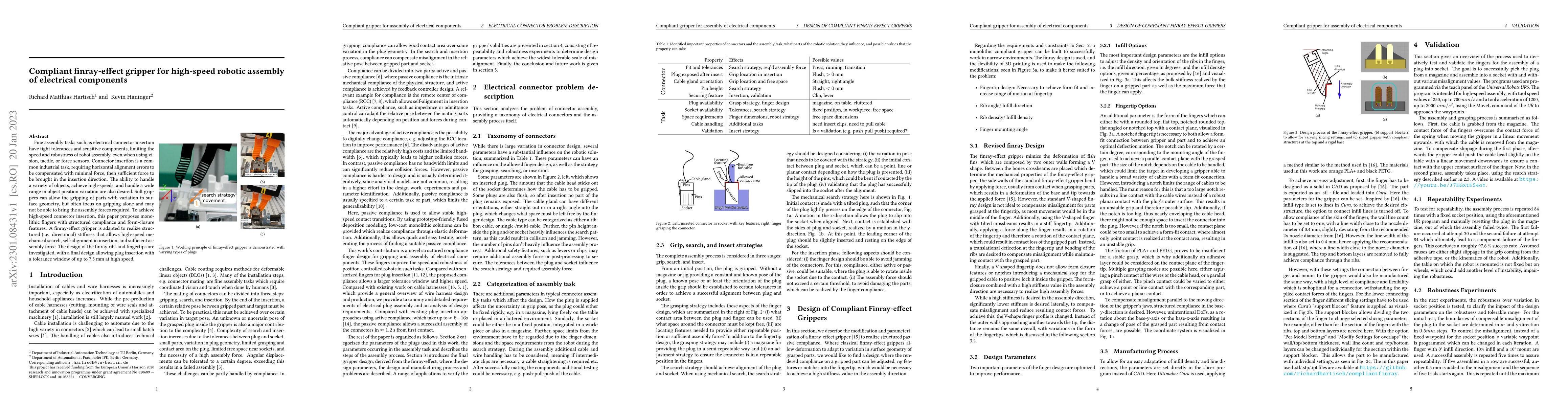 Thumbnail for Compliant finray-effect gripper for high-speed robotic assembly of
  electrical components