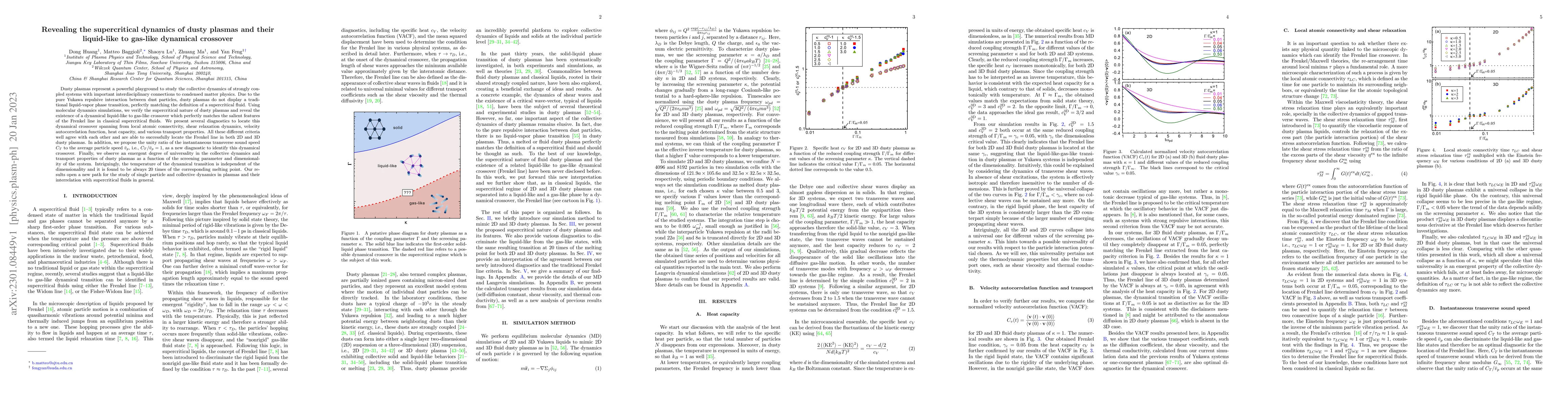 Thumbnail for Revealing the supercritical dynamics of dusty plasmas and their
  liquid-like to gas-like dynamical crossover