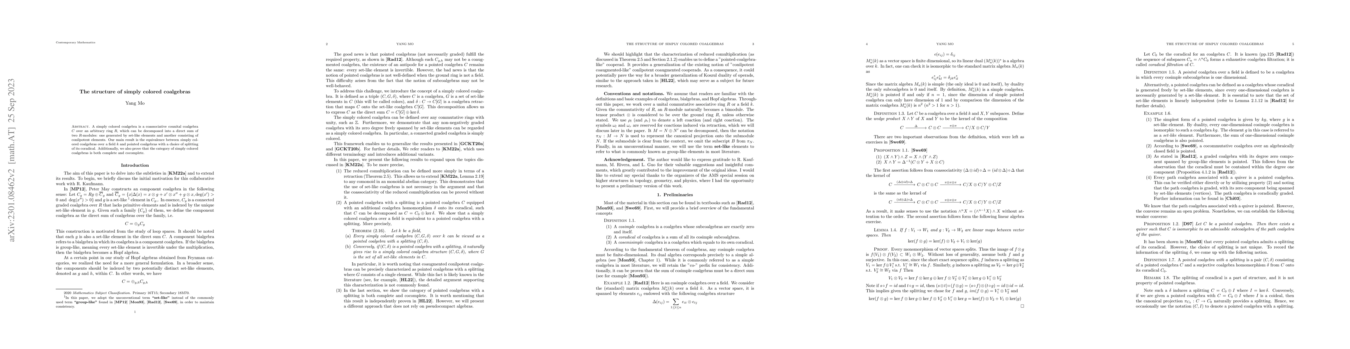 Thumbnail for The structure of simply colored coalgebras