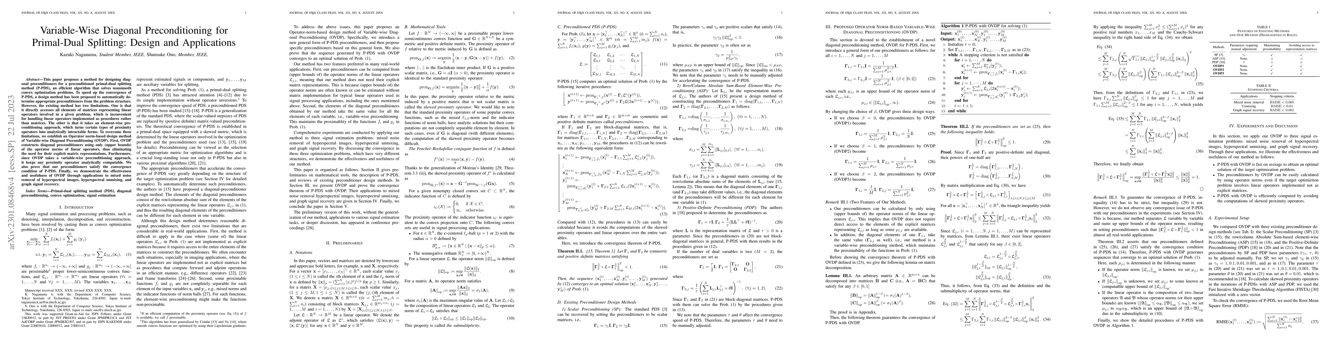 Thumbnail for Variable-Wise Diagonal Preconditioning for Primal-Dual Splitting: Design
  and Applications