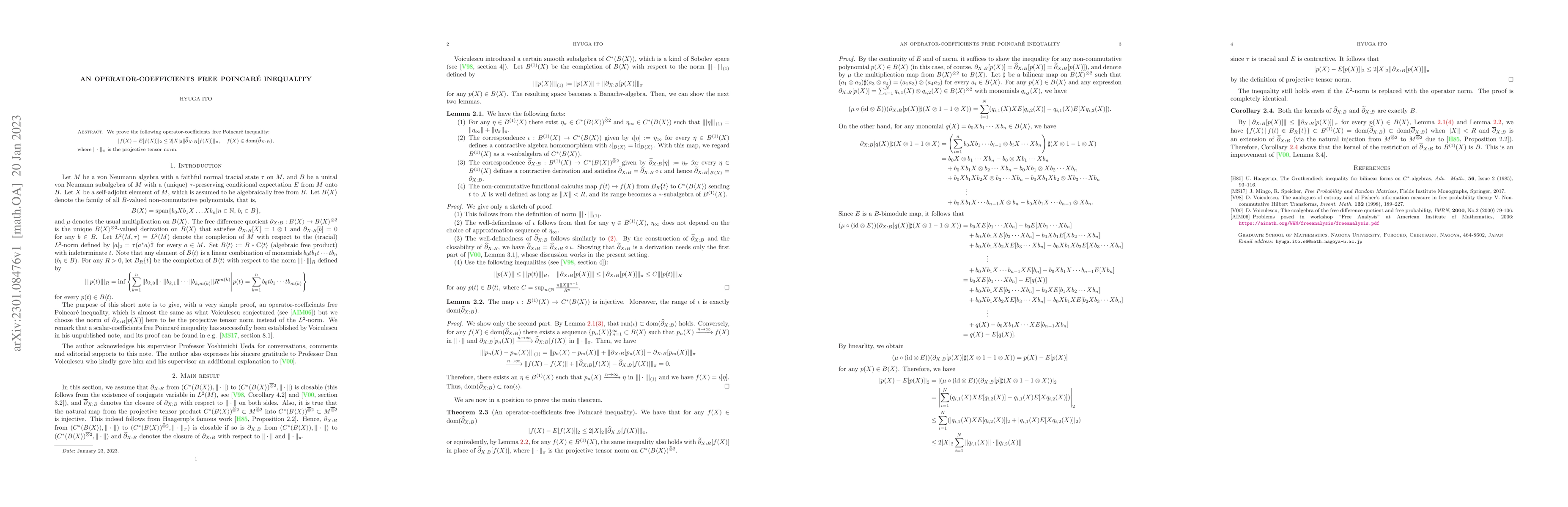 Thumbnail for An operator-coefficients free Poincar\'e inequality