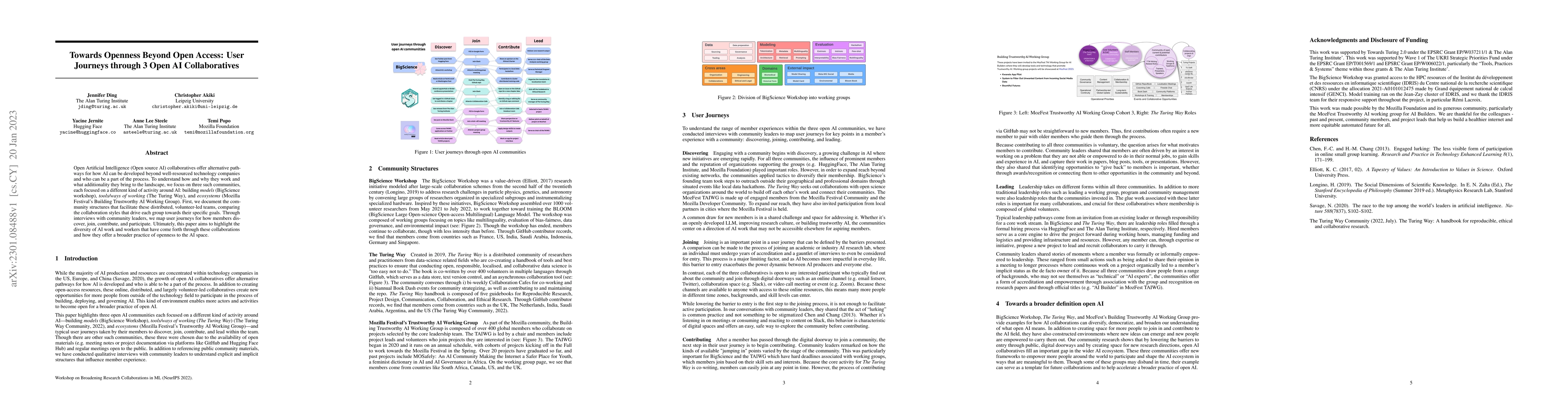 Thumbnail for Towards Openness Beyond Open Access: User Journeys through 3 Open AI
  Collaboratives