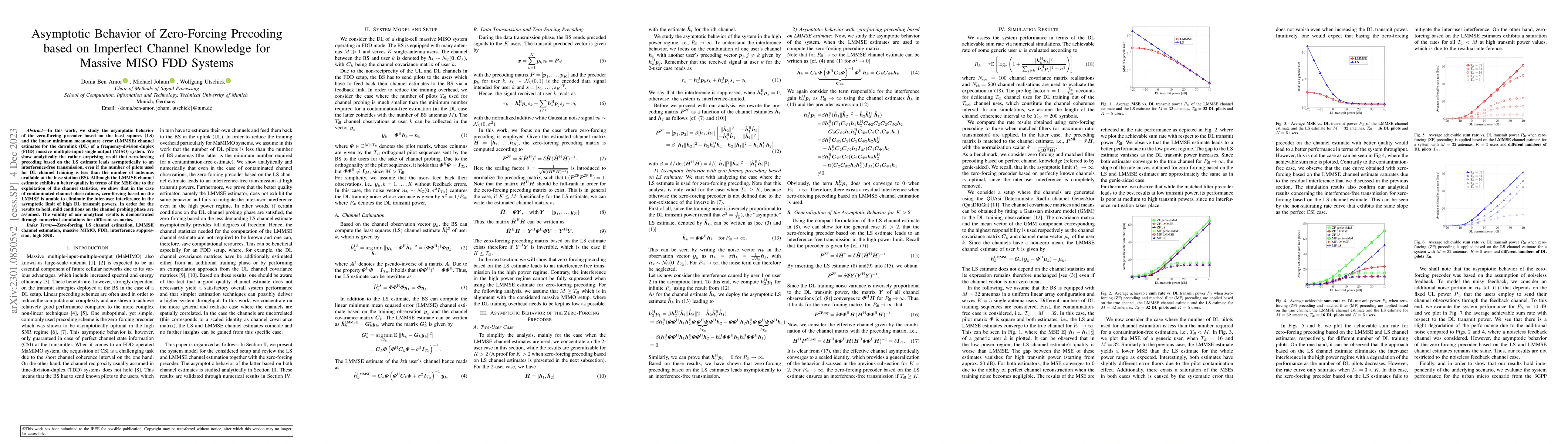 Thumbnail for Asymptotic Behavior of Zero-Forcing Precoding based on Imperfect Channel
  Knowledge for Massive MISO FDD Systems