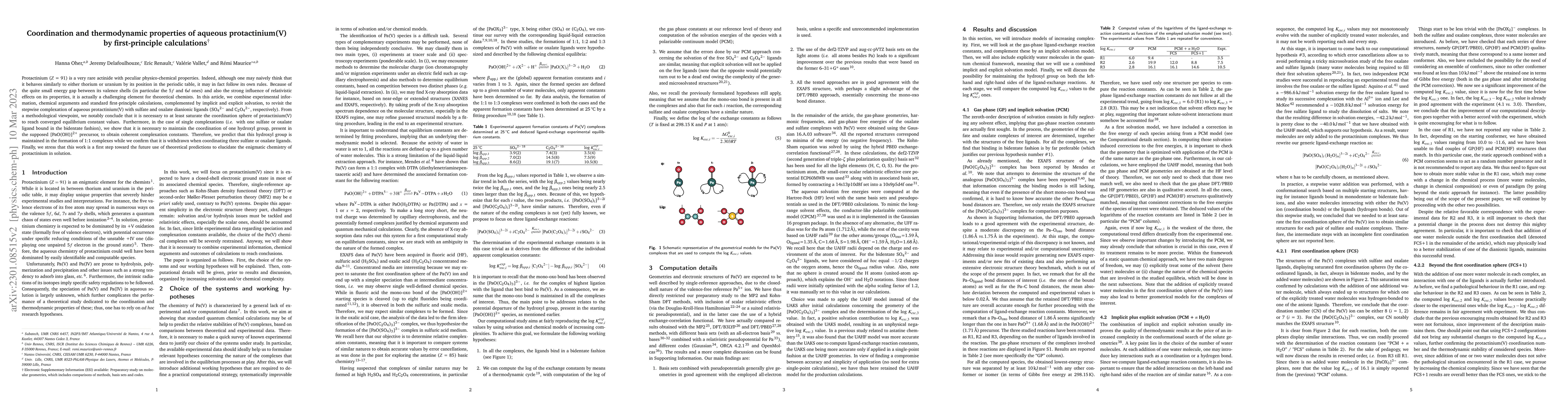 Thumbnail for Coordination and thermodynamic properties of aqueous protactinium(V) by
  first-principle calculations