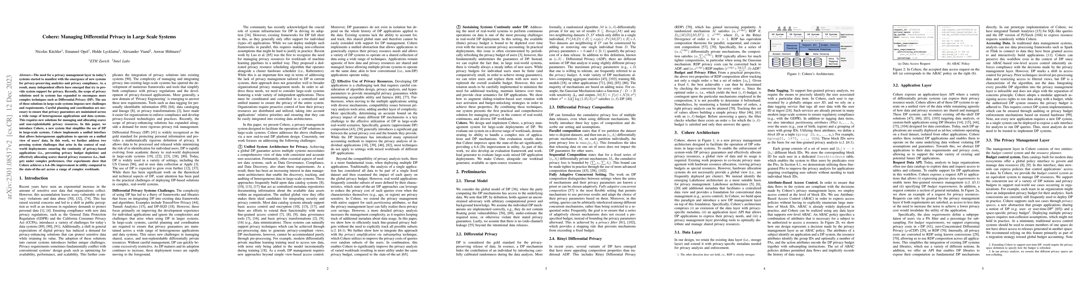 Thumbnail for Cohere: Managing Differential Privacy in Large Scale Systems
