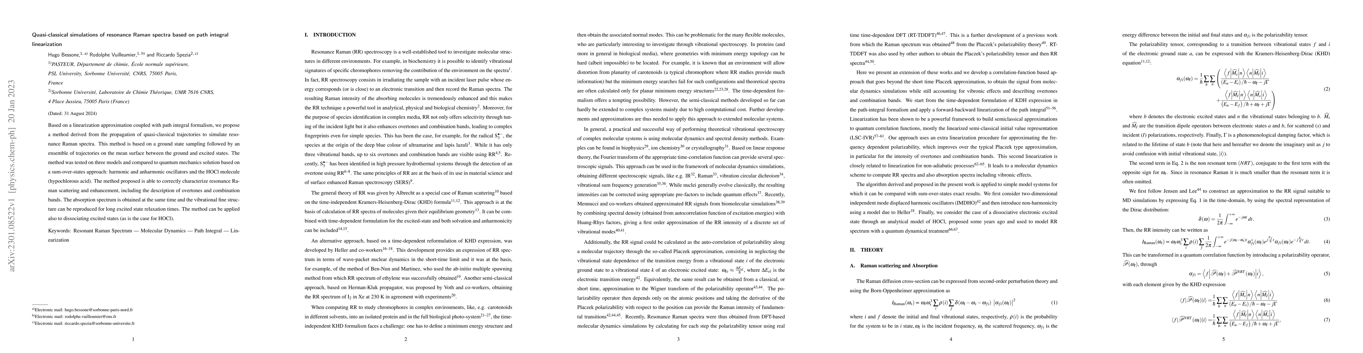 Thumbnail for Quasi-classical simulations of resonance Raman spectra based on path
  integral linearization
