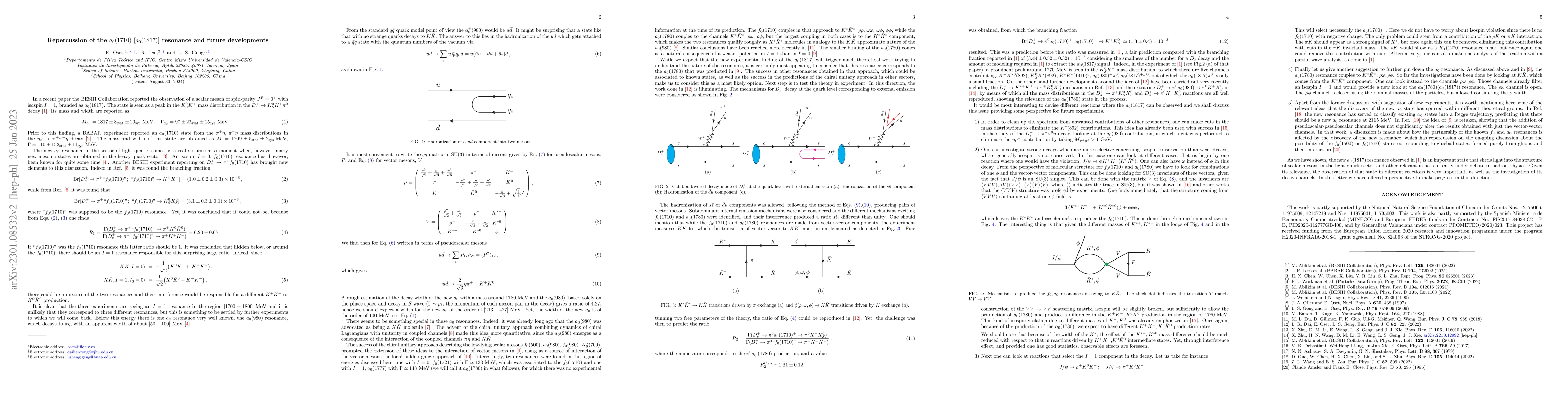 Thumbnail for Repercussion of the $a_0(1710)$ [$a_0(1817)$] resonance and future
  developments