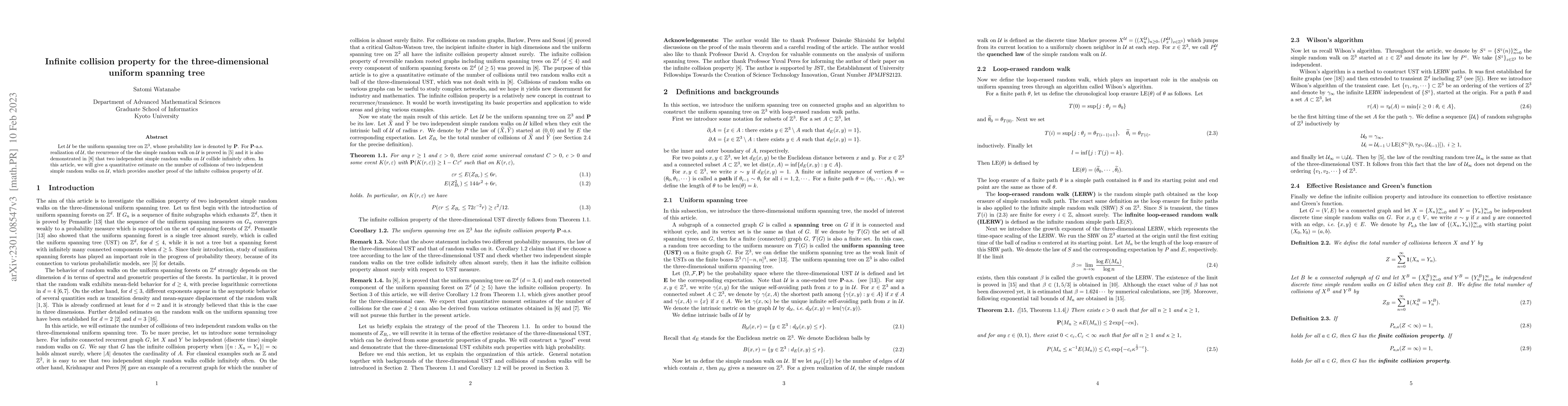Thumbnail for Infinite collision property for the three-dimensional uniform spanning
  tree