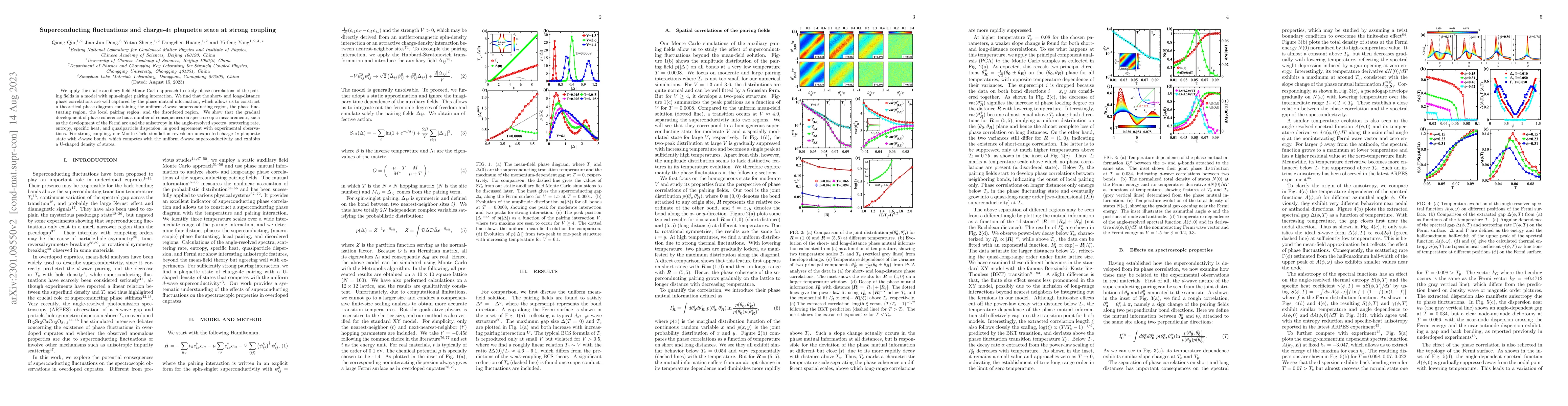 Thumbnail for Superconducting fluctuations and charge-4$e$ plaquette state at strong
  coupling