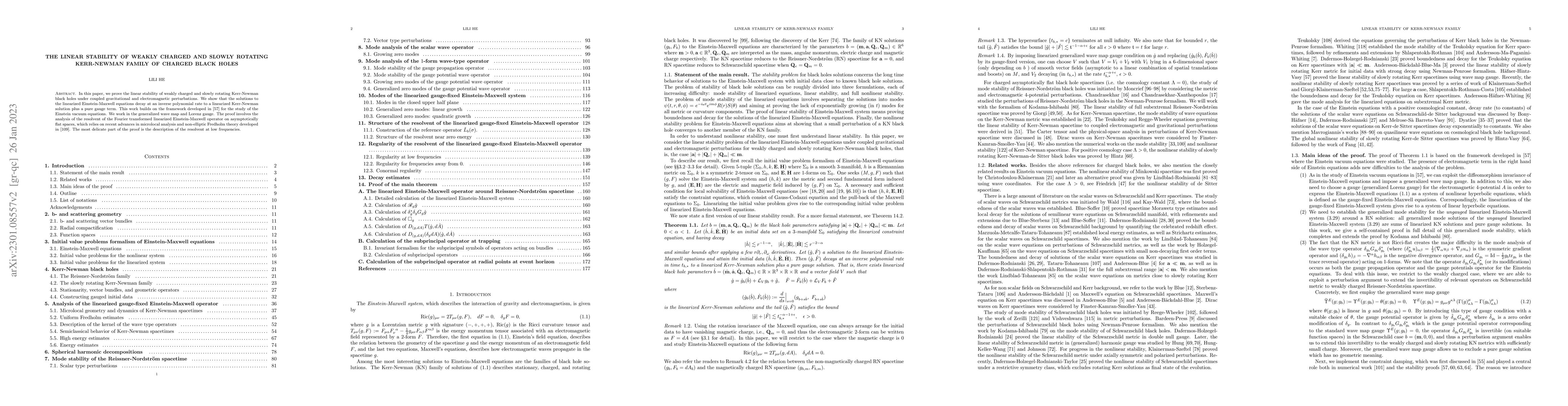 Thumbnail for The linear stability of weakly charged and slowly rotating Kerr-Newman
  family of charged black holes