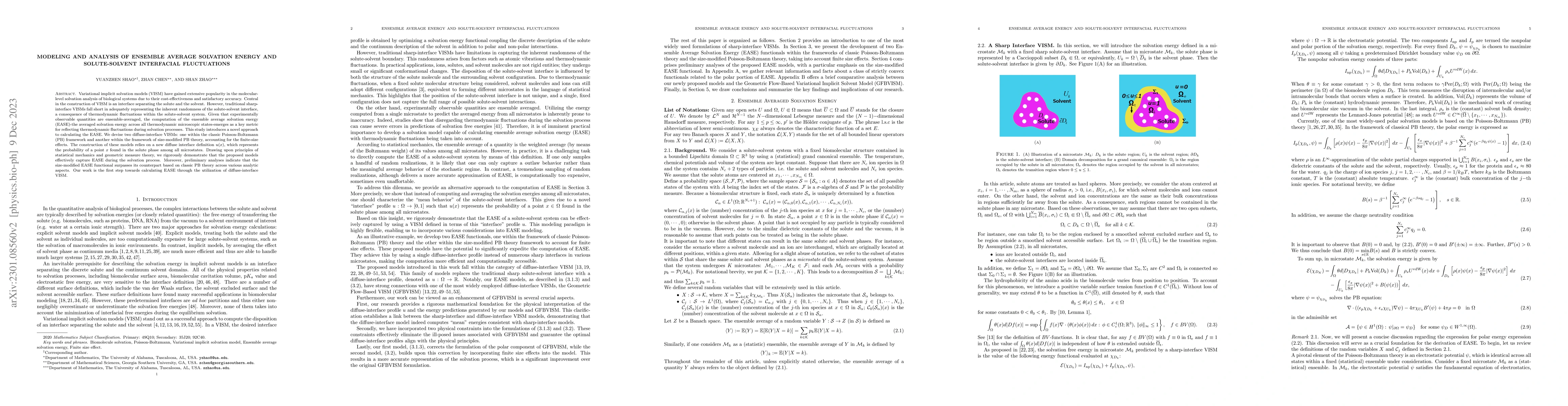 Thumbnail for Modeling and analysis of ensemble average solvation energy and
  solute-solvent interfacial fluctuations
