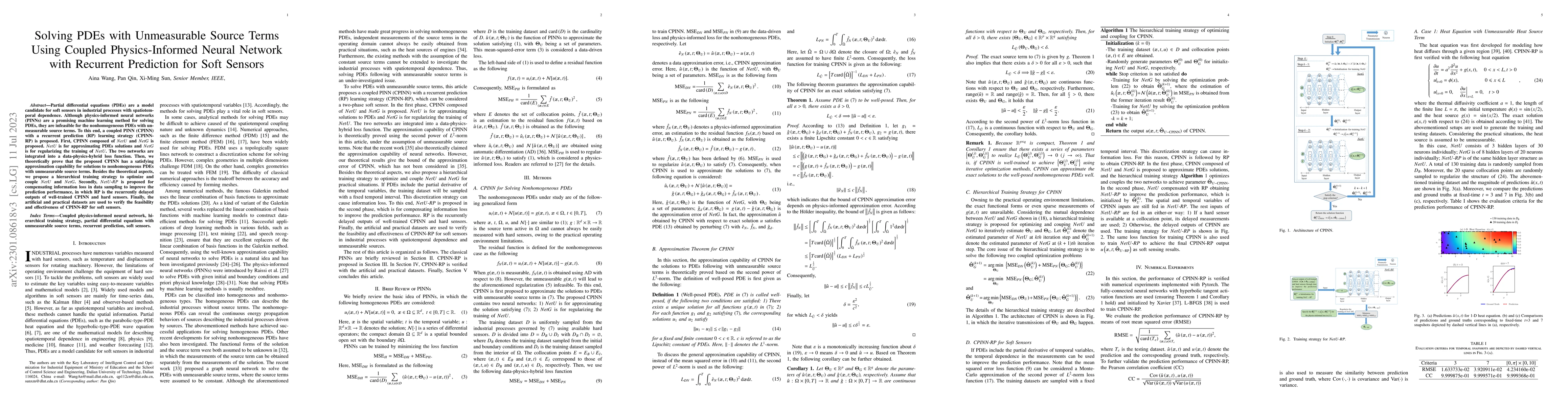 Thumbnail for Solving PDEs with Unmeasurable Source Terms Using Coupled
  Physics-Informed Neural Network with Recurrent Prediction for Soft Sensors