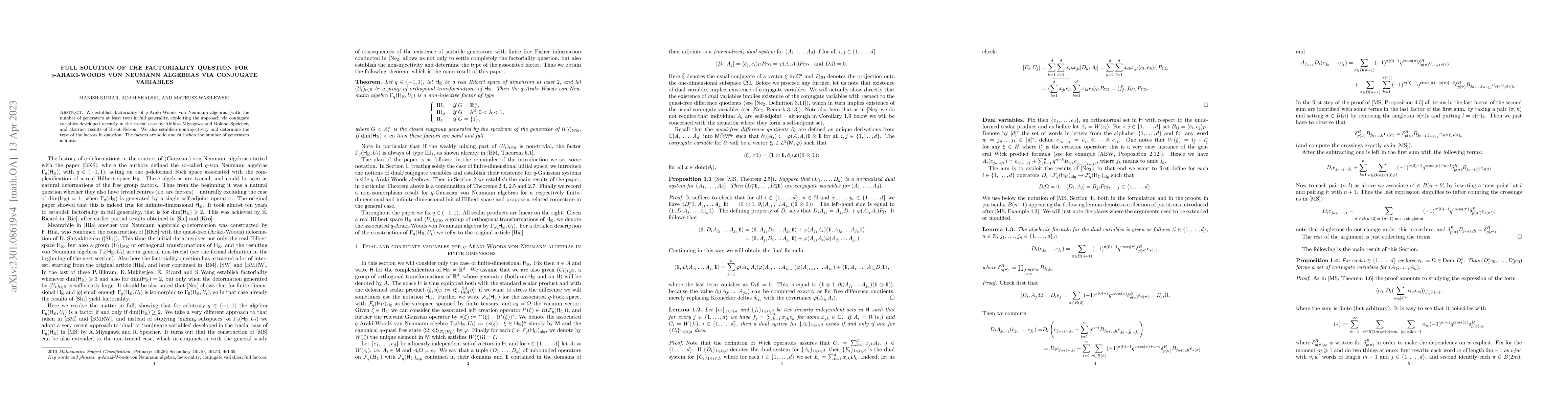Thumbnail for Full solution of the factoriality question for $q$-Araki-Woods von
  Neumann algebras via conjugate variables