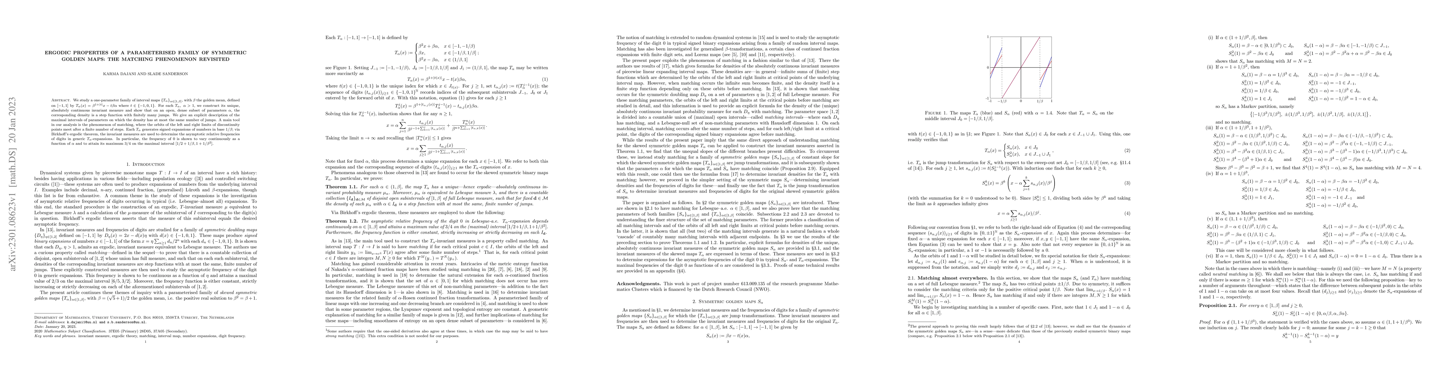 Thumbnail for Ergodic properties of a parameterised family of symmetric golden maps:
  the matching phenomenon revisited