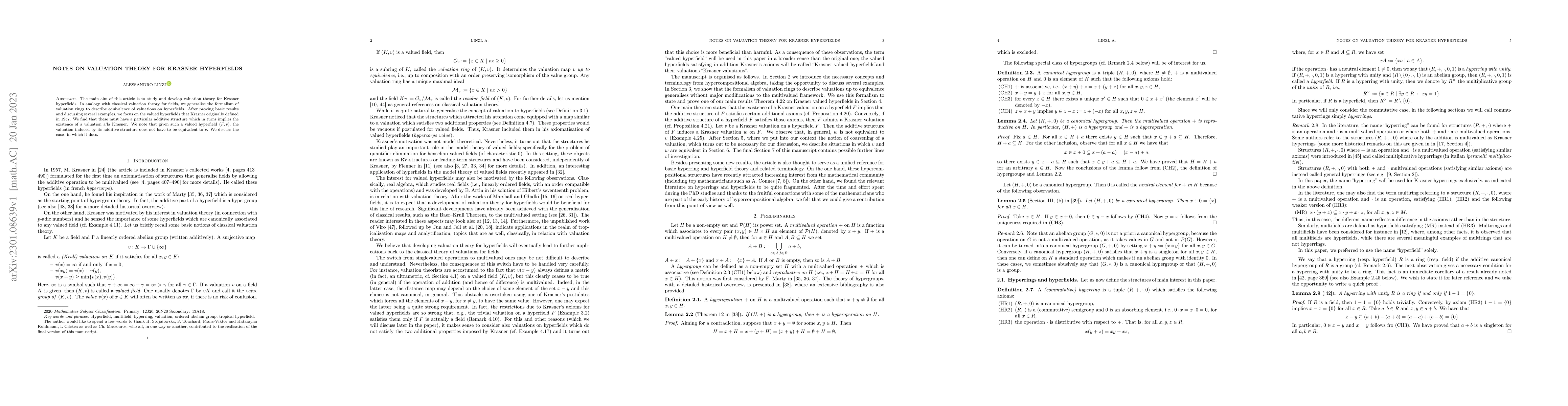 Thumbnail for Notes on valuation theory for Krasner hyperfields