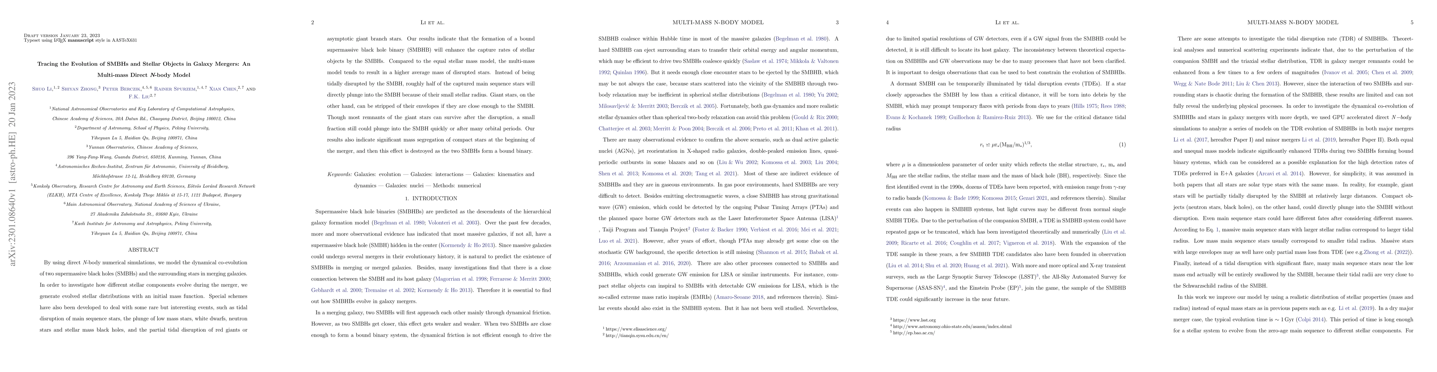 Thumbnail for Tracing the Evolution of SMBHs and Stellar Objects in Galaxy Mergers: An
  Multi-mass Direct N-body Model
