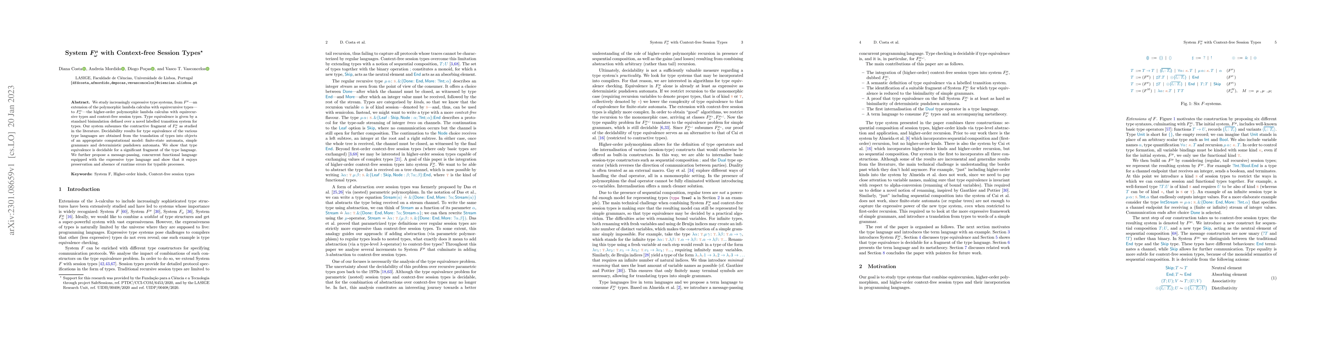 Thumbnail for System $F^\mu_\omega$ with Context-free Session Types