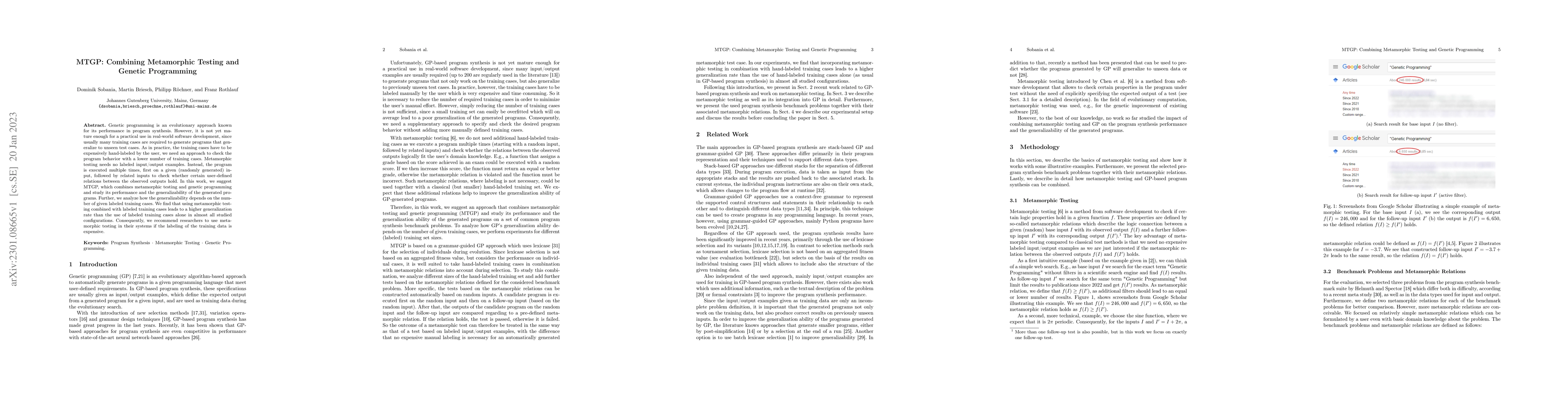Thumbnail for MTGP: Combining Metamorphic Testing and Genetic Programming