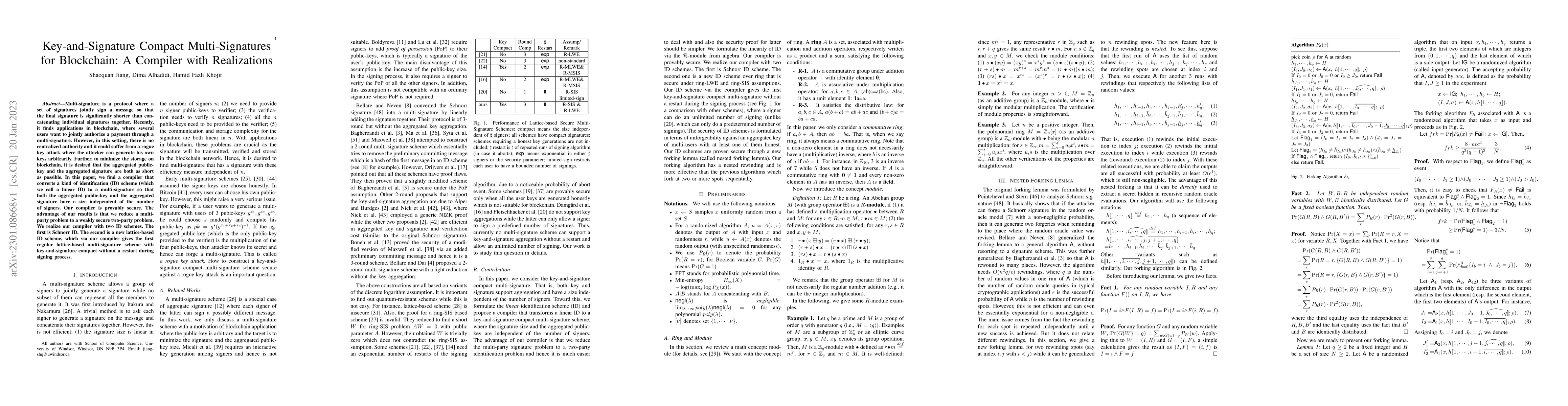 Thumbnail for Key-and-Signature Compact Multi-Signatures for Blockchain: A Compiler
  with Realizations