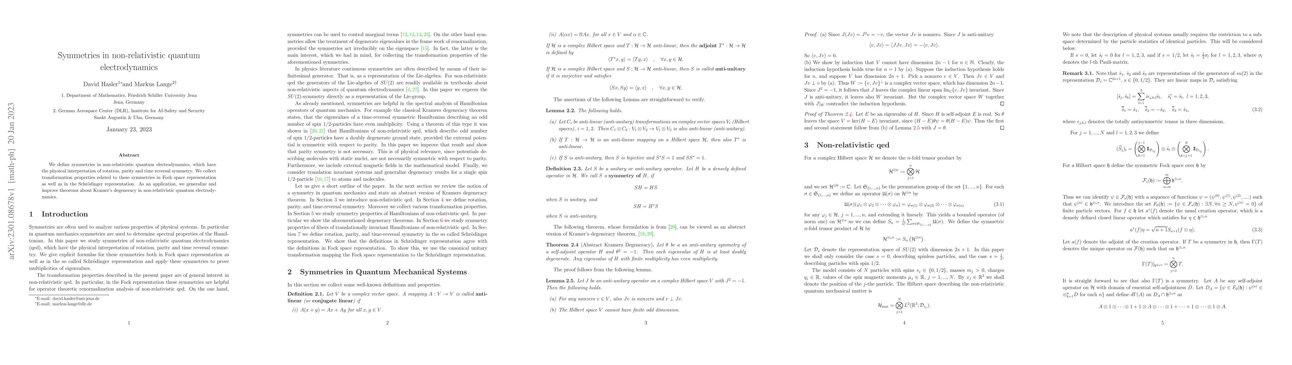 Thumbnail for Symmetries in non-relativistic quantum electrodynamics