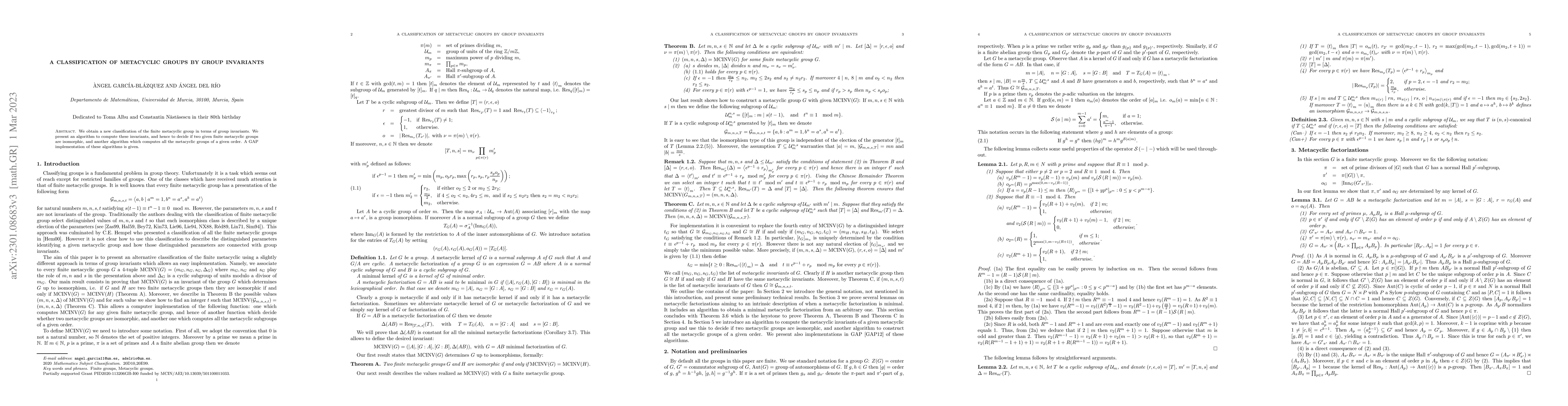 Thumbnail for A classification of metacyclic groups by group invariants