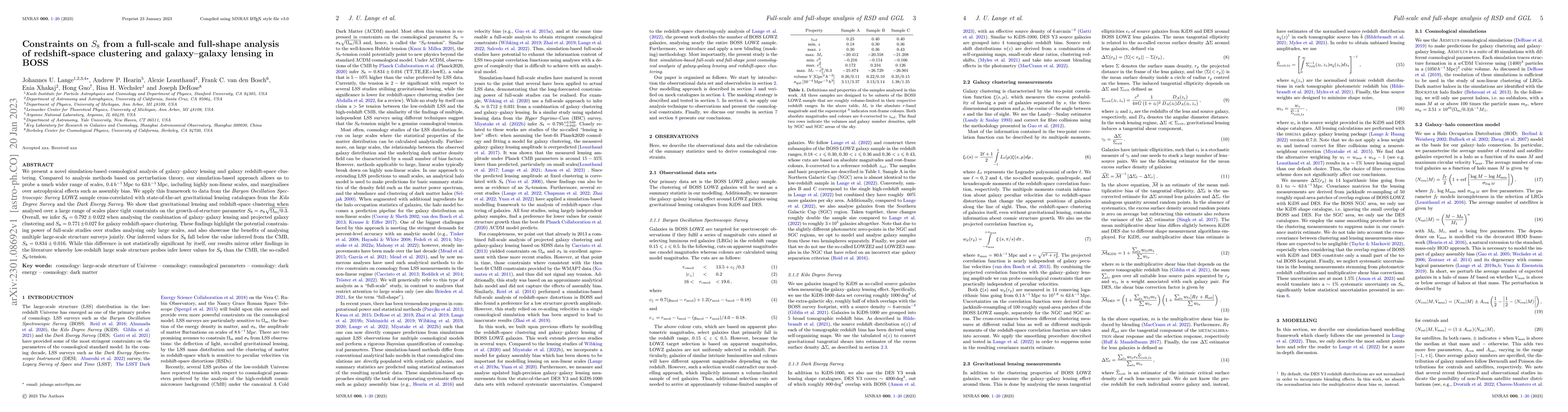Thumbnail for Constraints on $S_8$ from a full-scale and full-shape analysis of
  redshift-space clustering and galaxy-galaxy lensing in BOSS