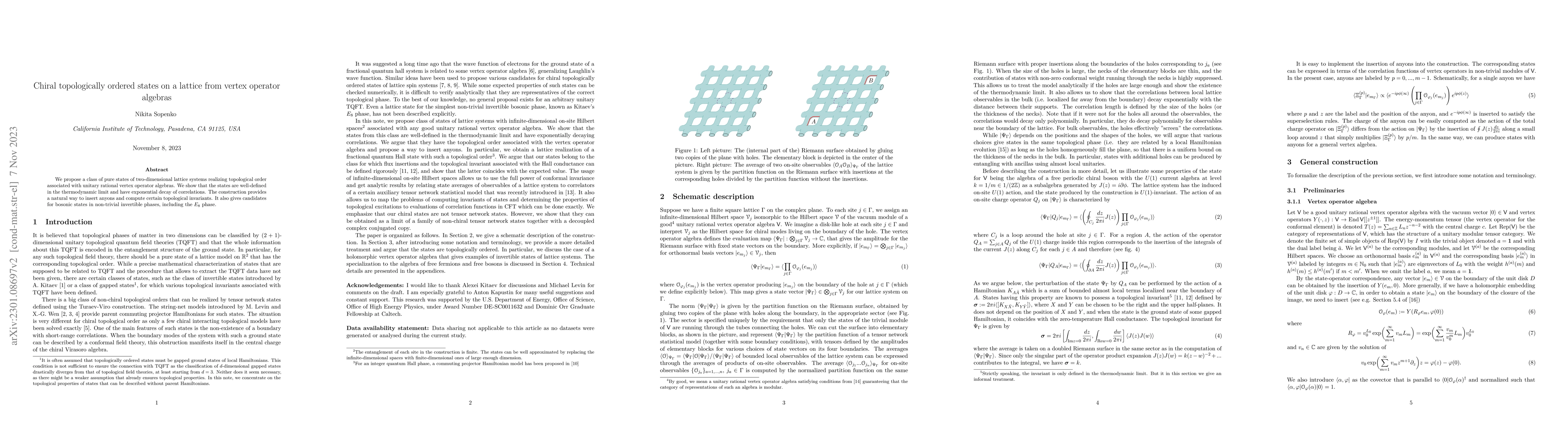 Thumbnail for Chiral topologically ordered states on a lattice from vertex operator
  algebras