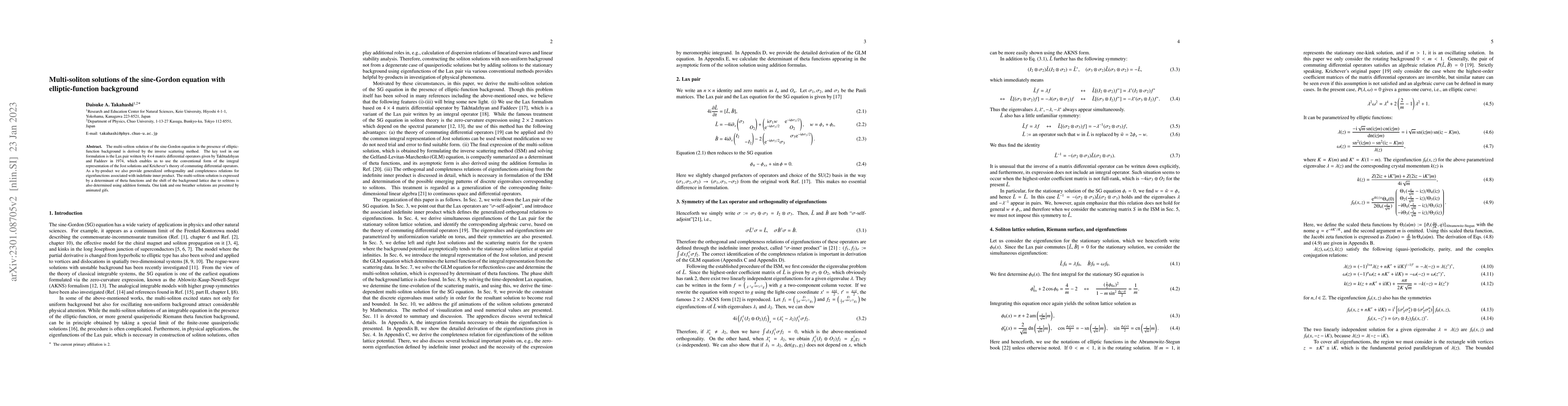 Thumbnail for Multi-soliton solutions of the sine-Gordon equation with
  elliptic-function background