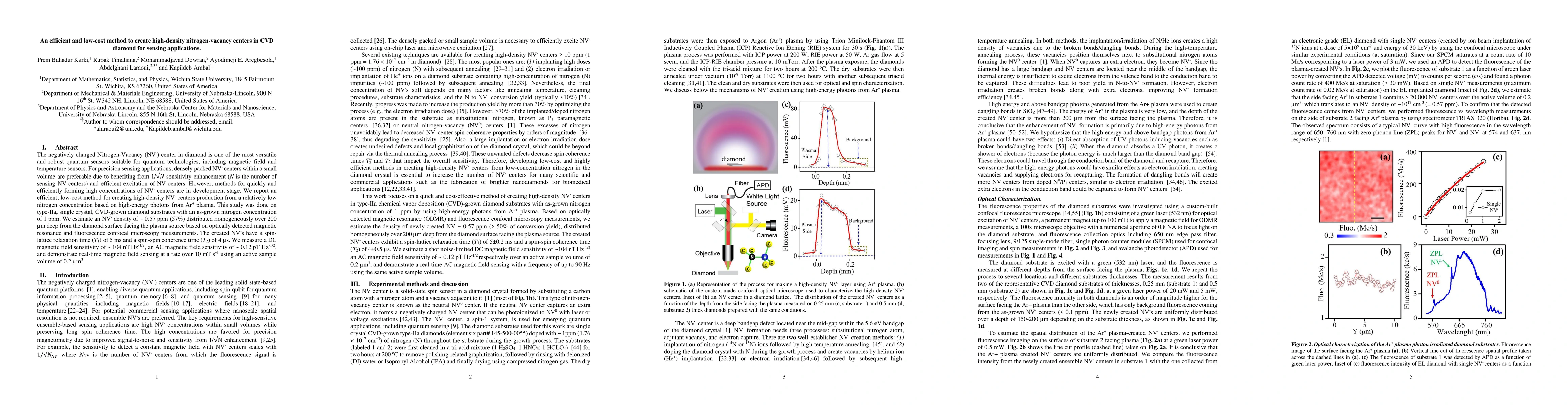 Thumbnail for An efficient and low-cost method to create high-density nitrogen-vacancy
  centers in CVD diamond for sensing applications