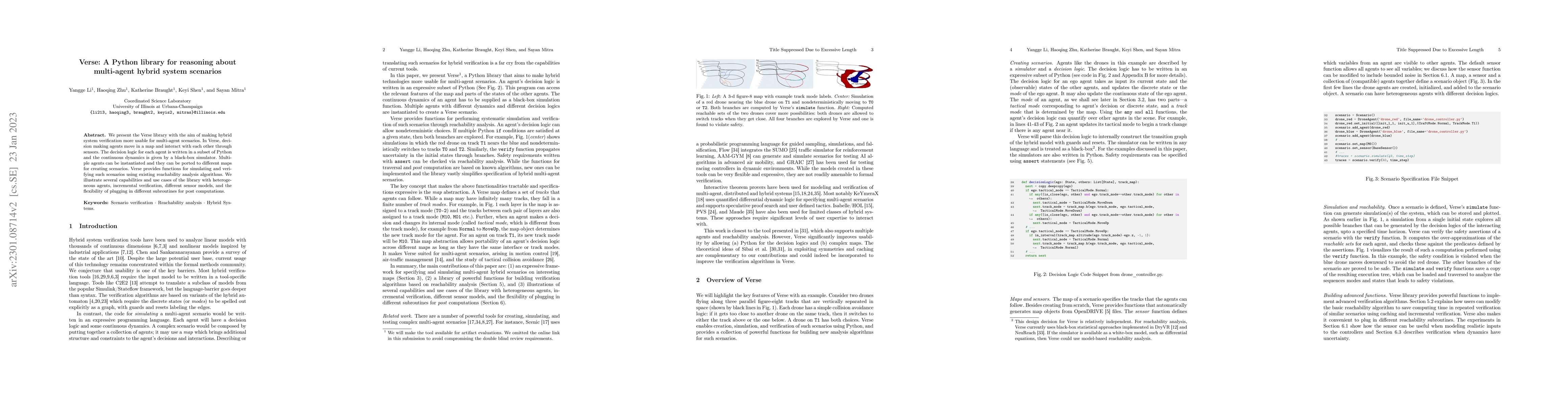 Thumbnail for Verse: A Python library for reasoning about multi-agent hybrid system
  scenarios