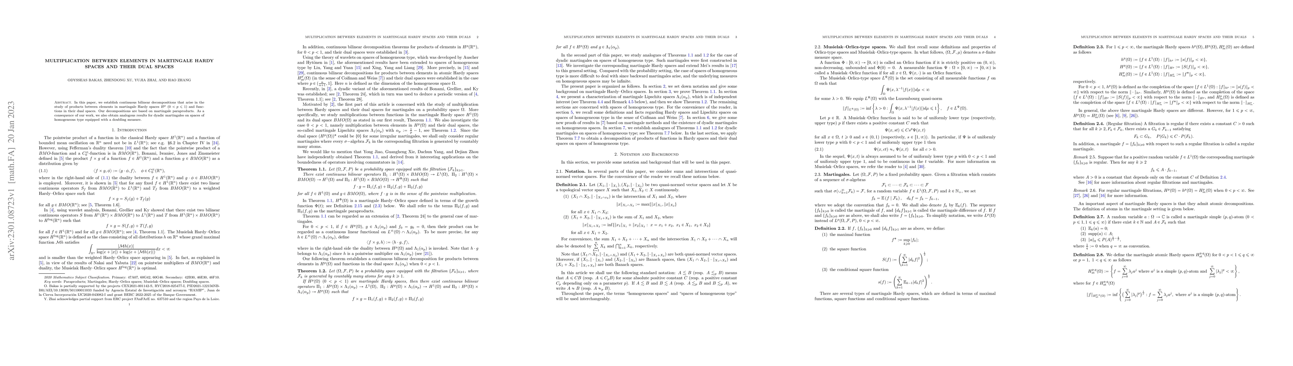 Thumbnail for Multiplication between elements in Martingale Hardy spaces and their
  duals