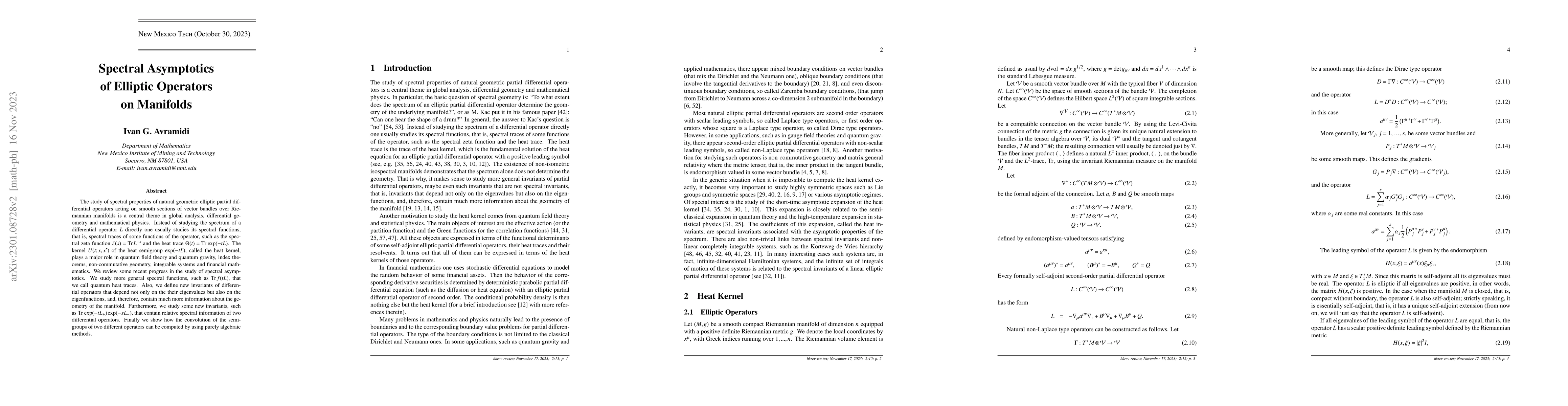 Thumbnail for Spectral Asymptotics of Elliptic Operators on Manifolds