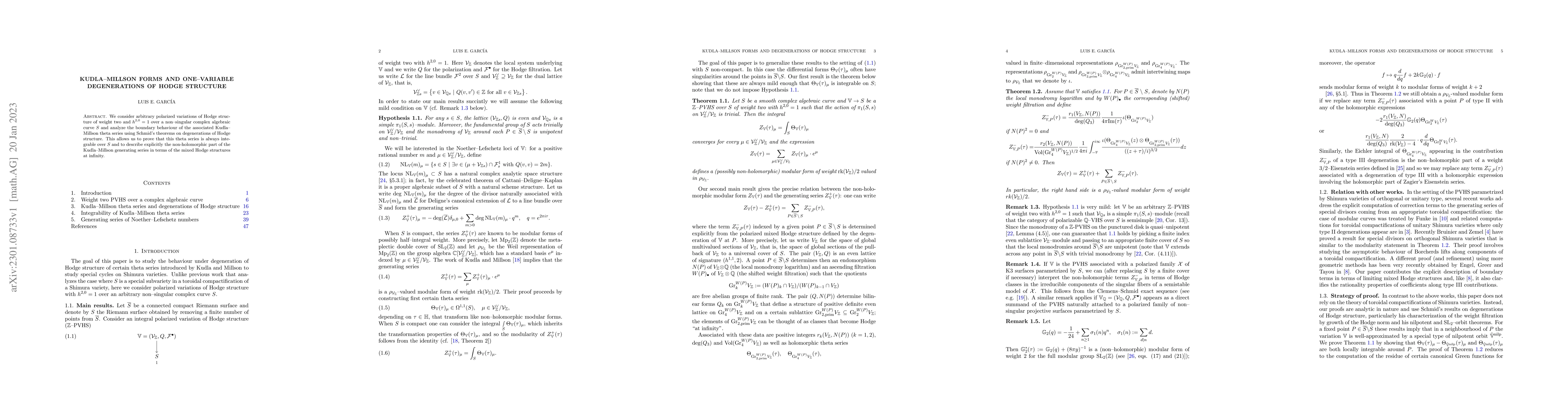 Thumbnail for Kudla-Millson forms and one-variable degenerations of Hodge structure