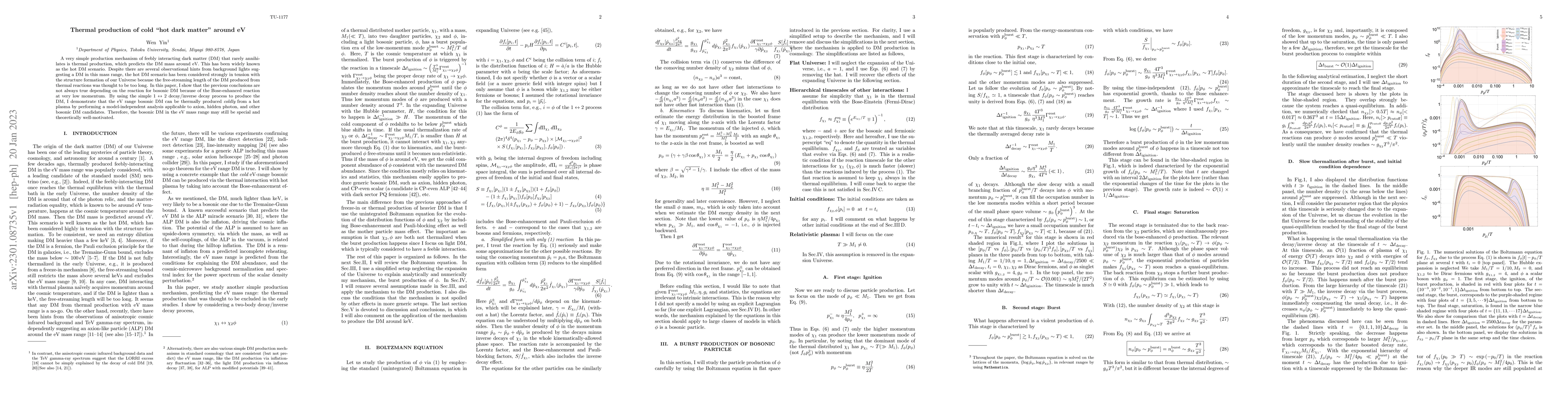 Thumbnail for Thermal production of cold "hot dark matter" around eV