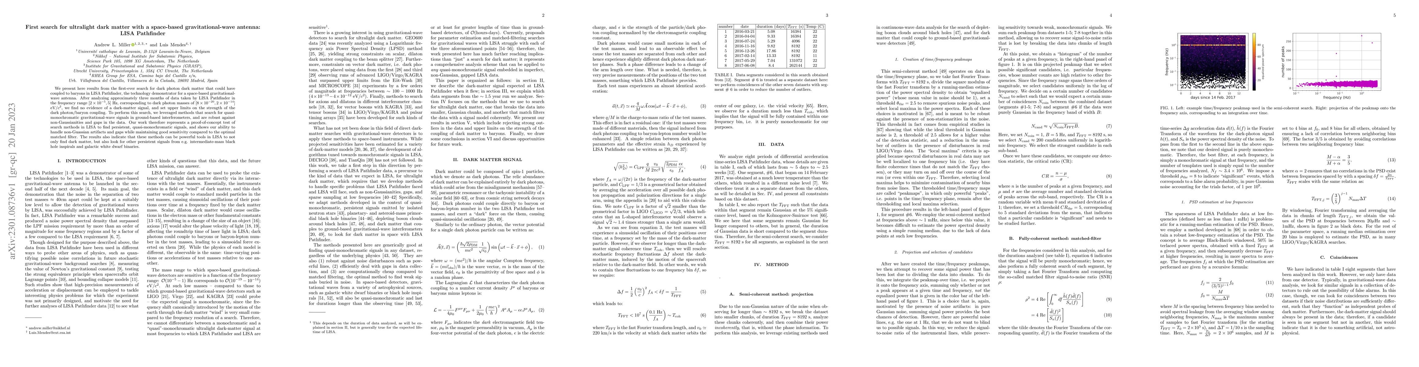 Thumbnail for First search for ultralight dark matter with a space-based
  gravitational-wave antenna: LISA Pathfinder